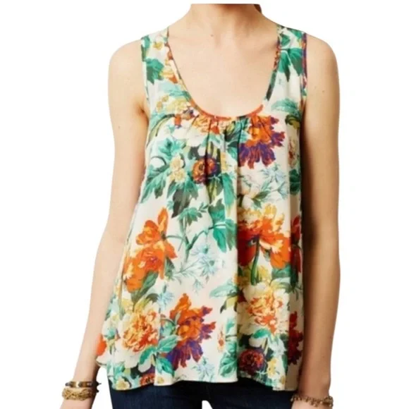 NEW Anthropologie Meadow Rue Floral Chiffon Jersey Knit Overlap Back Tank Top  M - Picture 2 of 15